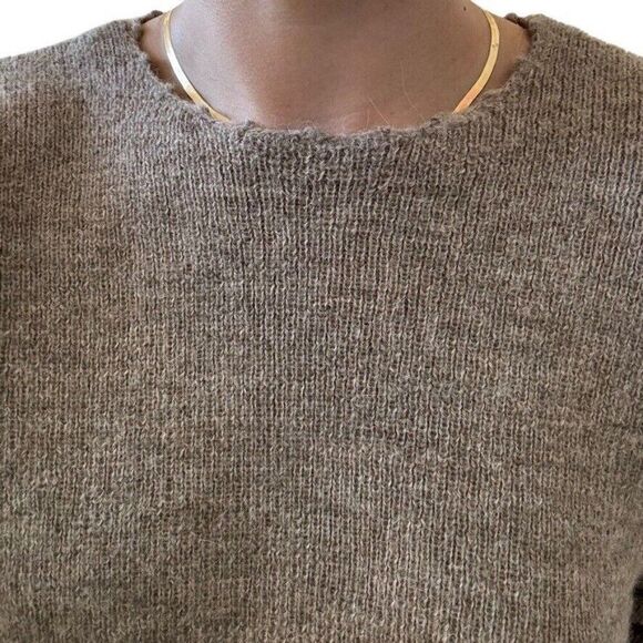 Vintage J. Jill Tan Brown Alpaca Wool Blend Cropped Boxy Ruffle Sweater Sz M - Picture 5 of 7